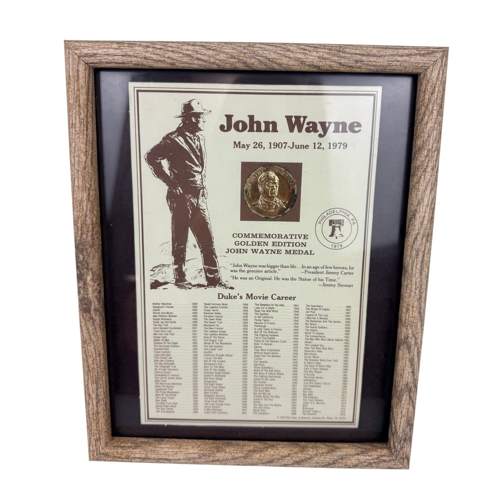 Vintage 1979 John Wayne Commemorative Golden Edition Medal Framed - Picture 1 of 7
